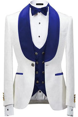 Royal Blue Shawl Lapel 3 Piece New Arrival Jacquard Wedding Suit