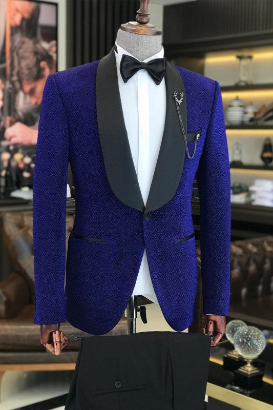 Royal Blue Shawl Lapel Two Piece Wedding Suit