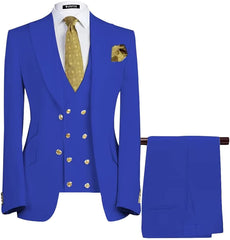 Royal Blue Three Piece Peaked Lapel Prom Suit