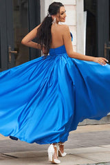 Royal Blue V Neck Long Evening Dress