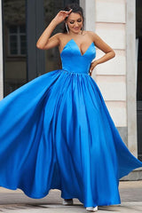Royal Blue V Neck Long Evening Dress
