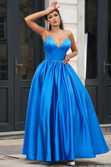 Royal Blue V Neck Long Evening Dress