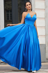Royal Blue V Neck Long Evening Dress