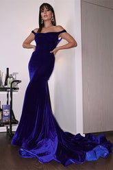 Royal Blue Velvet Evening Dress Mermaid Christmas Party Dress