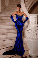 Royal Blue Velvet Evening Dress Mermaid Christmas Party Dress