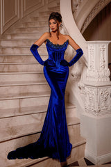 Royal Blue Velvet Evening Dress Mermaid Christmas Party Dress