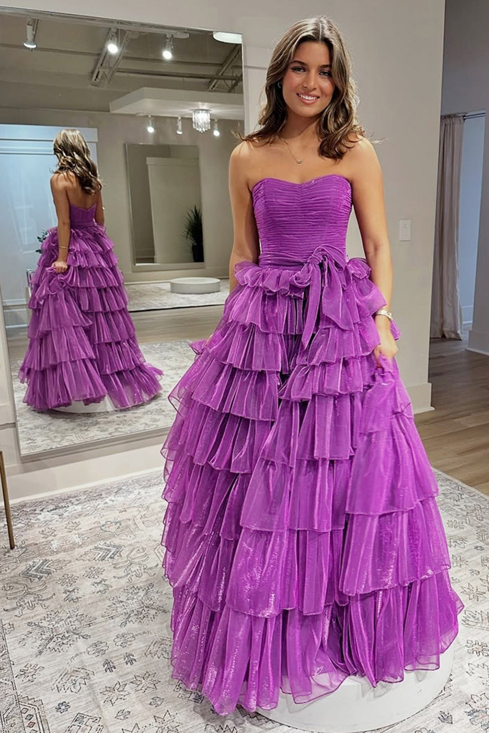 Ruffled Dark Purple Prom Dress A Line Ruched Formal Dress