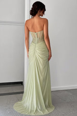 Sage Green Prom Dress with Sheer Corset and 3D Floral Lace