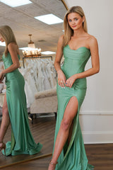 Sage Prom Dress Sweetheart Mermaid Ruched Formal Dress With Slit