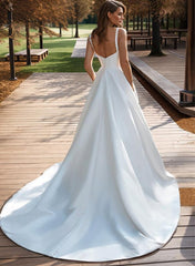 Satin Beach Wedding Dress with Ball-Gown/Princess Sweetheart Neckline and Sweep Train