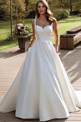 Satin Beach Wedding Dress with Ball-Gown/Princess Sweetheart Neckline and Sweep Train