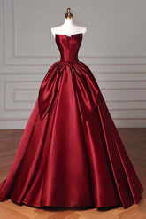 Satin Burgundy Prom Dress Long Formal Evening Dress
