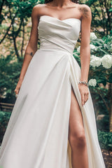 Satin Strapless Ball-Gown Beach Wedding Dresses