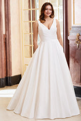Satin V-neck Ball-Gown Wedding Dresses