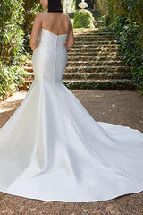 Satin Wedding Dresses Trumpet/Mermaid Sweetheart Sleeveless Court Train