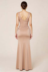 Satin Wedding Guest Dress Sheath Boat Neck Long Evening Dress With Slit