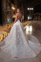Scoop Neck Corset Wedding Dress Sequined Lace Ball Gown Bridal Dress