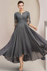 Scoop Neck Tea-Length A-Line Mother of the Bride Princess Dress