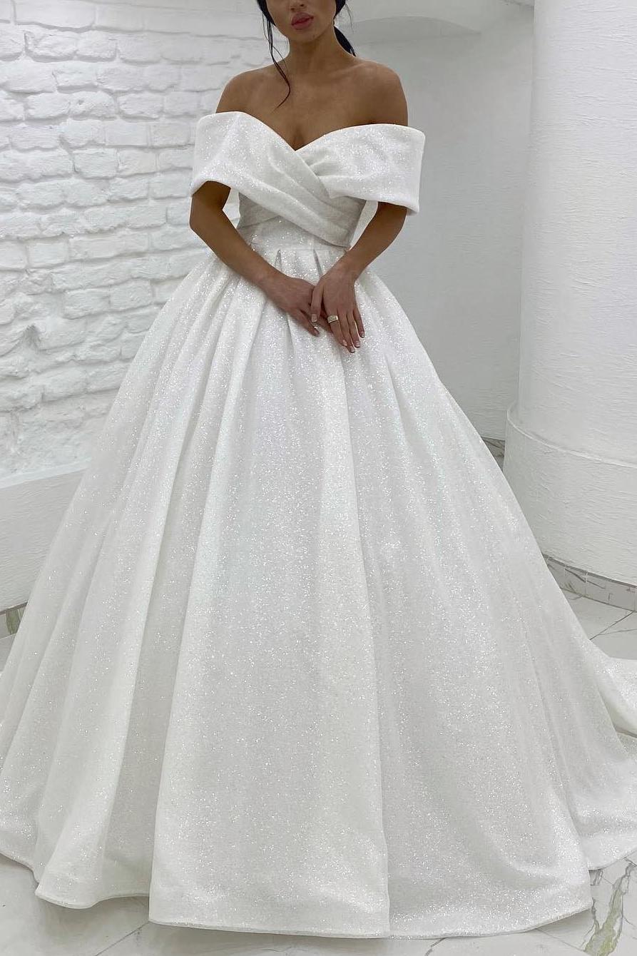 Dreamyannie Women Wedding Dress Sequin Off-The-Shoulder Ball-Gown Bridal Dress Dreamyannie UK Dreamyannie Women Wedding Dress Sequin Off-The-Shoulder Ball-Gown Bridal Dress Dreamyannie UK