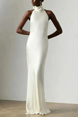 Sheath Column Halter Neck Sleeveless Floor Length Wedding Dress
