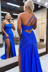 Sheath One Shoulder Red Prom Dress Long Evening Dress with Beadings