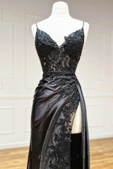Sheath Prom Dress Black Long Appliques Evening Dress