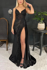Sheath Prom Dress Black Long Appliques Evening Dress