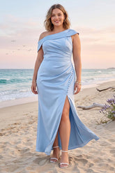 Sheath/Column One-Shoulder Sleeveless Plus Size Bridesmaid Dresses With Split Side