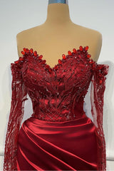 Sheath/Column Prom Dress Long Sleeve Off the Shoulder Beaded Evening Dress