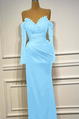Sheath/Column Prom Dress Long Sleeve Off the Shoulder Beaded Evening Dress