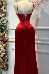 Sheath/Column Prom Dress Sleeveless Spaghetti Straps Beaded Evening Dress