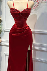 Sheath/Column Prom Dress Sleeveless Spaghetti Straps Beaded Evening Dress