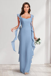 Sheath/Column Scoop Floor-Length Bridesmaid Dresses with Ruffle Straps