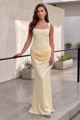 Sheath/Column Square Neck Sleeveless Floor-Length Bridesmaid Dresses with Ruched