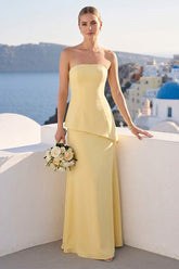 Sheath/Column Strapless Sleeveless Floor-Length Bridesmaid Dresses with Ruched