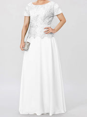 Short-Sleeve A-Line Princess Mother of the Bride Dress with Applique and Sequins