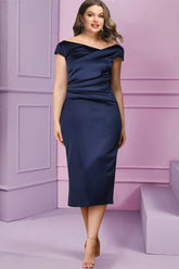Short Sleeve Plus Size Mother of the Bride Dress with Ruffles and Cowl Neck