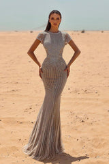Silver Mermaid Prom Dress Sequined Evening Dress