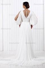 Simple Long Sleeve Beach Wedding Dress Chiffon A Line Boho Bridal Gown