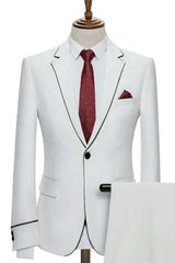 Simple White Notched Lapel 2 Piece Prom Suit