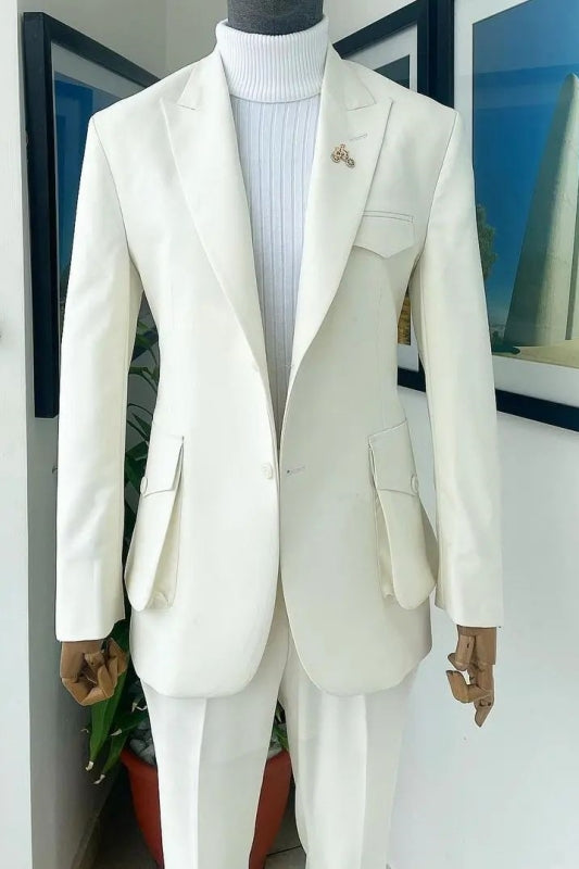Simple White Peaked Lapel 2 Piece Prom Suit