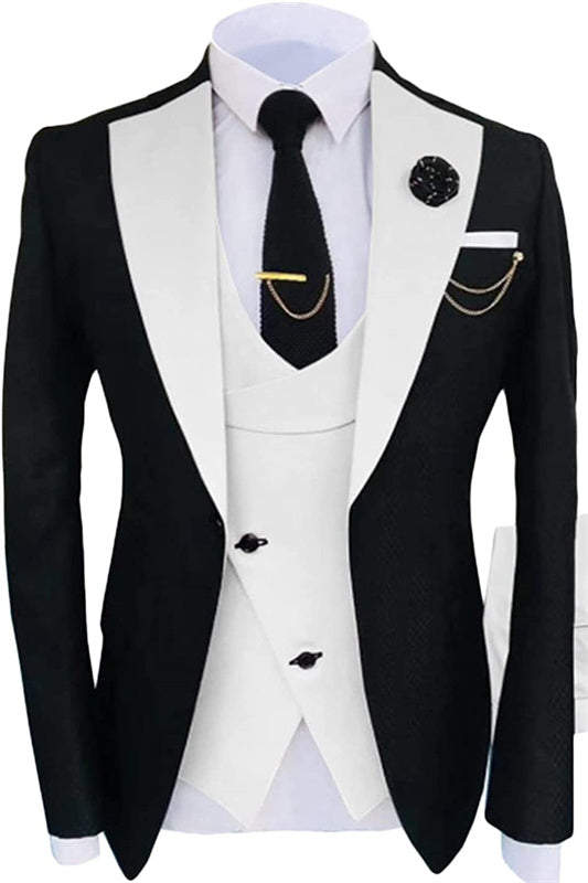Simple White Shawl Lapel 3 Piece Prom Suit