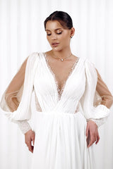 Simple Long Sleeve Beach Wedding Dress Chiffon A Line Boho Bridal Gown