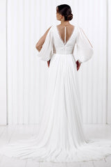 Simple Long Sleeve Beach Wedding Dress Chiffon A Line Boho Bridal Gown