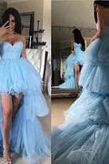 Sky Blue Tulle Graduation Dress Strapless Sweetheart Sleeveless Short Ball Gown Cocktail Dress