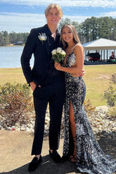 Sleek Black 2-Piece Shawl Lapel Prom Graduation Suit for Men