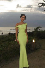 Sleek Pastel Yellow Off-Shoulder Mermaid Silhouette Prom Dress Formal Evening Gown