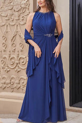 Sleeveless Floor-Length A-Line Princess Scoop Neck Mother of the Bride Dress with Sash
