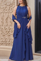 Sleeveless Floor-Length A-Line Princess Scoop Neck Mother of the Bride Dress with Sash