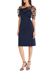 Sleeveless Knee-Length Mother of the Bride Dress with Spaghetti Straps and Watteau Train